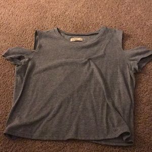 Off the shoulder grey shirt